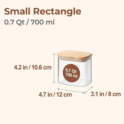 ComSaf 0.7 Qt Rectangle Glass Storage Containers with Lids, Glass Jars with Bamboo Lids, Clear Food Jar, Sugar Coffee Containers, Small Pantry Storage Container for Tea Candy Nuts Spices Oat - Image 2