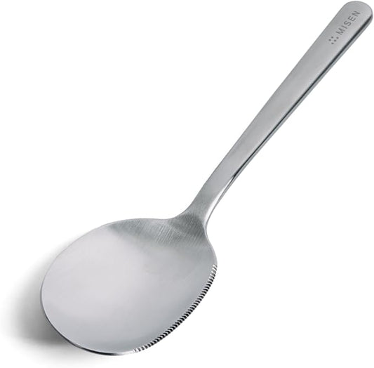 Misen Serrated Chef Spoon – Stainless Steel Multipurpose Cooking Spoon with Cutting Edge for Slicing Avocados Scooping Casseroles Breaking Ground Meat and Serving at the Table