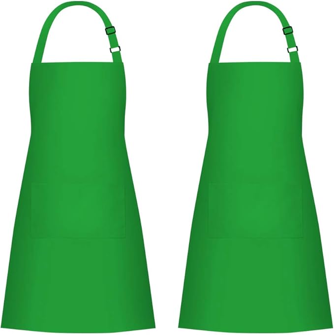 Jubatus 2 Pack Bib Aprons with 2 Pockets Cooking Chef Kitchen Apron for Women Men, Green by Jubatus