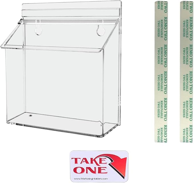 Marketing Holders Outdoor Brochure Holder Holds 7.5” x 5.5” Postcards Wall Mount Clear Acrylic Advertisement Box with Lid Store Front Display Take One Organizer Bin