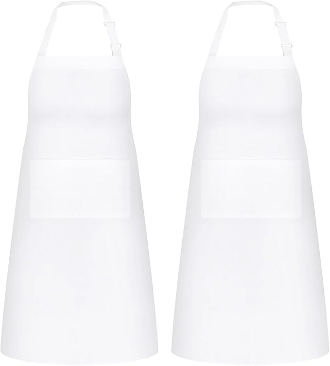 NLUS 2 Pack White Aprons with 2 Pockets for Women Men Kitchen Aprons with Pockets, Chef Aprons for Baking BBQ Cooking by NLUS