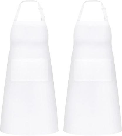 NLUS 2 Pack White Aprons with 2 Pockets for Women Men Kitchen Aprons with Pockets, Chef Aprons for Baking BBQ Cooking by NLUS
