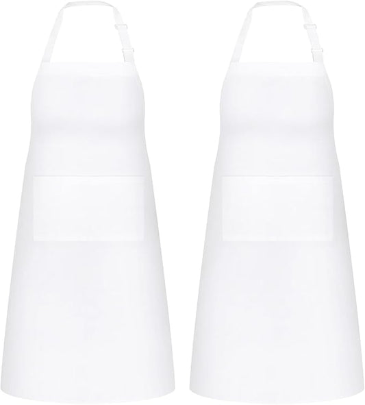 NLUS 2 Pack White Aprons with 2 Pockets for Women Men Kitchen Aprons with Pockets, Chef Aprons for Baking BBQ Cooking by NLUS