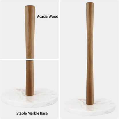 Buruis Wood Paper Towel Holder, Marble Base Modern Decorative Countertop Standing Rolls Holder for Kitchen, Toilet, Pantry and Bathroom (Marble Base White) - Image 3