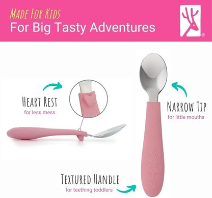 Elk and Friends Kids Silverware with Silicone Handle | Childrens Safe Flatware | Toddler Utensils | Baby Spoons + Forks | Stainless Steel Cutlery | Dishwasher Safe | 6 Pieces - Image 4