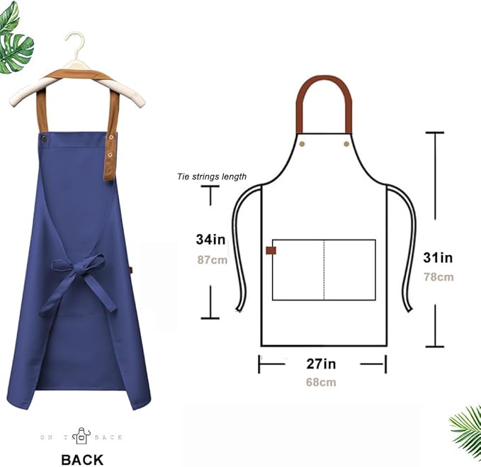 Kitchen Bib Apron with Pockets, Women Men Adjustable Neck Strap Water Resistant Apron for Chef Artist Waiter