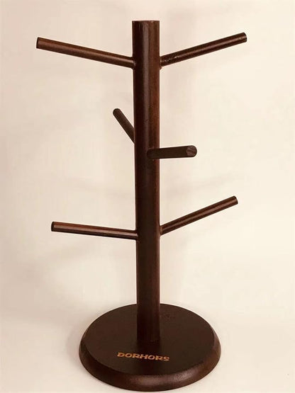 Dorhors Mug Tree,Coffee Cup Holder with 6 Hooks,Wood Mug Holder for Counter,Coffee Bar Accessories and Orgnizer Station (Brown)