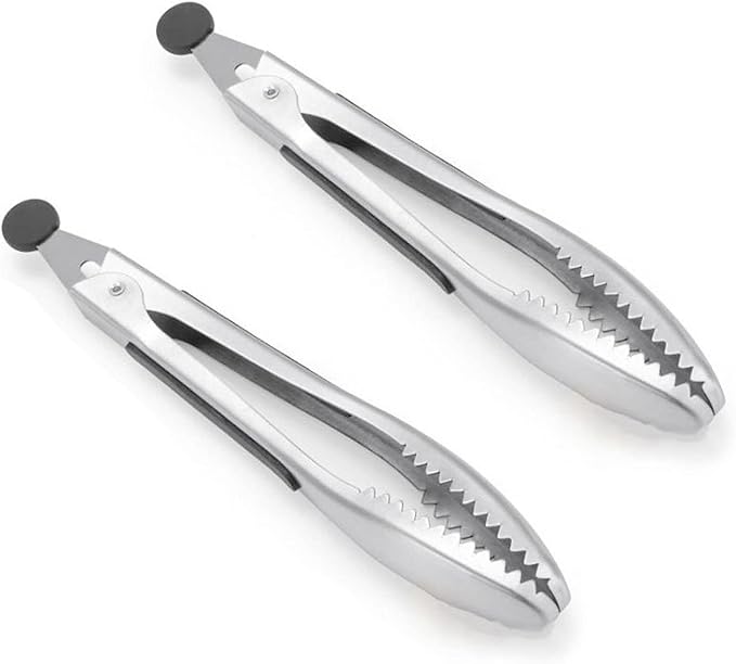 Stainless Steel Kitchen Tongs 2-Piece Set, 8.8-Inch Food Tongs, High Temperature Resistant, with Non-Slip Teeth And Non-Slip Strips, Suitable for Cooking And Grilling (Grip And Stir Food Ice Cubes) by HFUKJKIP
