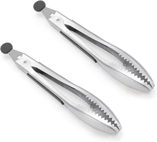 Stainless Steel Kitchen Tongs 2-Piece Set, 8.8-Inch Food Tongs, High Temperature Resistant, with Non-Slip Teeth And Non-Slip Strips, Suitable for Cooking And Grilling (Grip And Stir Food Ice Cubes) by HFUKJKIP