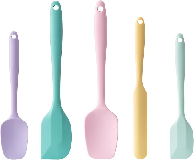 Silicone Spatula Set, 5 Piece Food Grade Rubber Spatulas for Baking, Cooking, and Mixing High Heat Resistant Non Stick Dishwasher Safe BPA-Free (Multicolor 3) by Hoewina