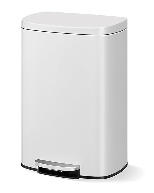 GarveeHome Stainless Steel Kitchen Trash Can, 13 Gal / 50 L Step-On Garbage Bin with Soft Close Lid, Large Rustproof Metal Trash Can for Kitchen, White by GarveeHome