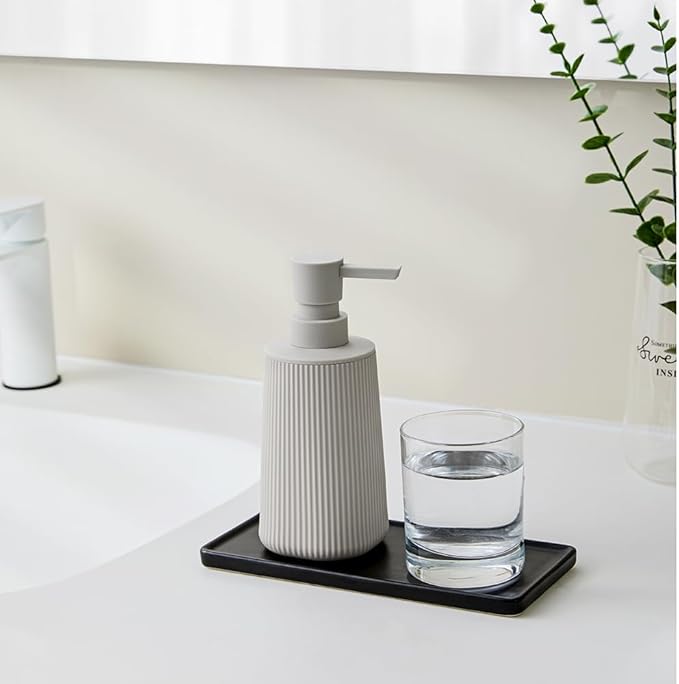 Small Soap Dispenser for Bathroom and Kitchen, Modern Farmhouse Striped Style Plastic Hand Soap Dish Soap Dispenser with Pump Matte Beige - Image 2