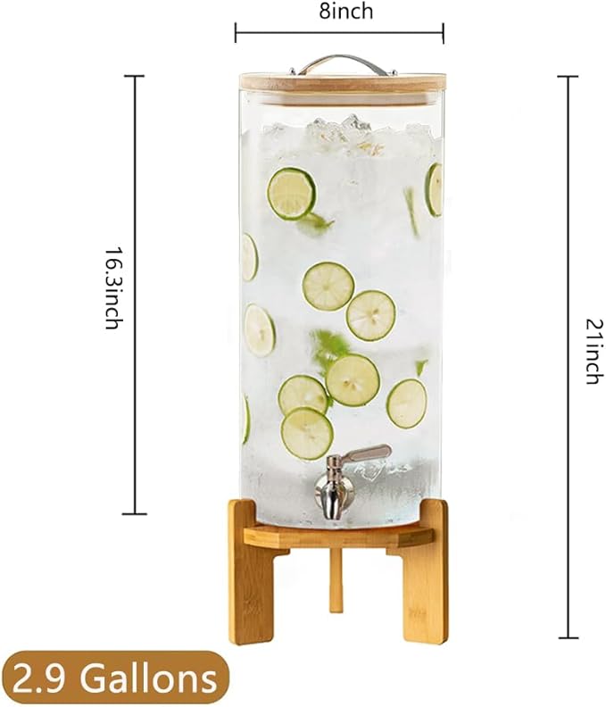 Beverage Dispenser, 2.9 Gallon Glass Drink Dispenser with Stand, Glass water dispenser with Spigot, Large Drink Dispensers for Parties,Bars,Restaurants, 11L - Image 3