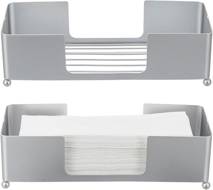 MyGift Modern Silver Tone Metal Countertop Folded Paper Towel Holders, Commercial and Guest Bathroom Sink or Vanity Table Disposable Napkin Storage Trays, Set of 2