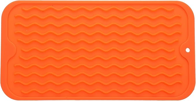 MicoYang Silicone Dish Drying Mat for Multiple Usage,Easy clean,Eco-friendly,Heat-resistant Silicone Mat for Kitchen Counter or Sink,Refrigerator or Drawer Liner Orange S 12 inches x 6 inches by MicoYang