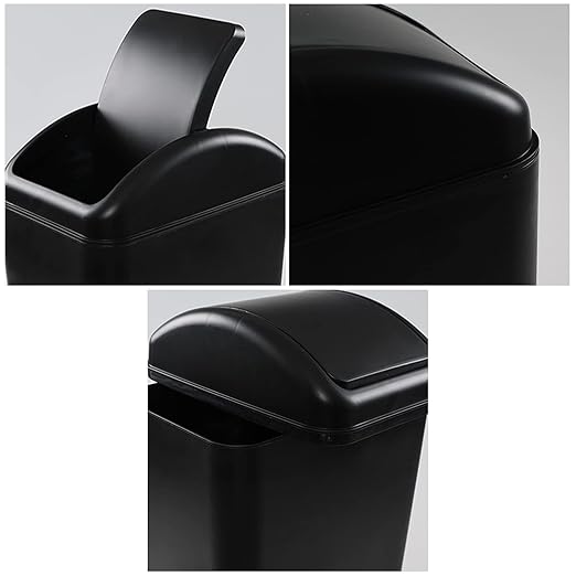 3.5 Gallons Capacity/ 14 Liter Plastic Trash Can, Garbage Bin with Swing Lid, Black, 9.8" x 6.6" x 16.7" - Image 2