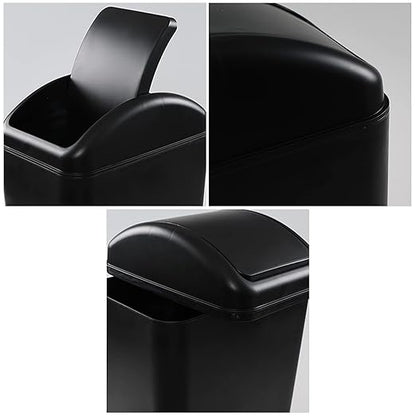 3.5 Gallons Capacity/ 14 Liter Plastic Trash Can, Garbage Bin with Swing Lid, Black, 9.8" x 6.6" x 16.7" - Image 2