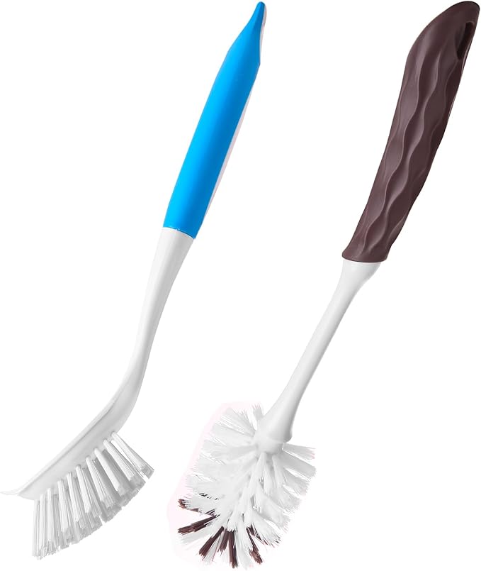 Long Handle Kitchen Cleaning Brush Set of 2, Long Handle Tableware Brush for Dishes, Sinks, pots, Pans, Long Handle Bottle Brush for Water Bottles, Glassware by Unknown