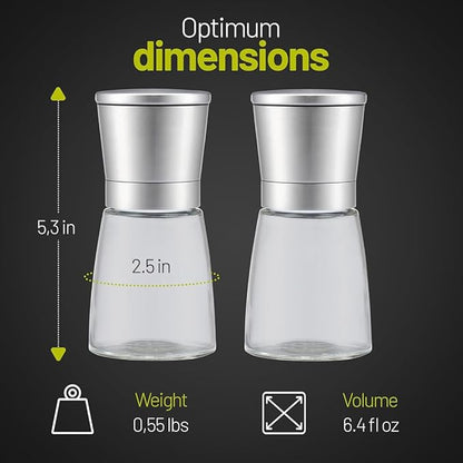 ZOLMER® Premium Stainless Steel Salt and Pepper Grinder Set | Adjustable Ceramic Mill - Small Silver Manual Grinder for Salt, Pepper, and Chili [No Spices Included]