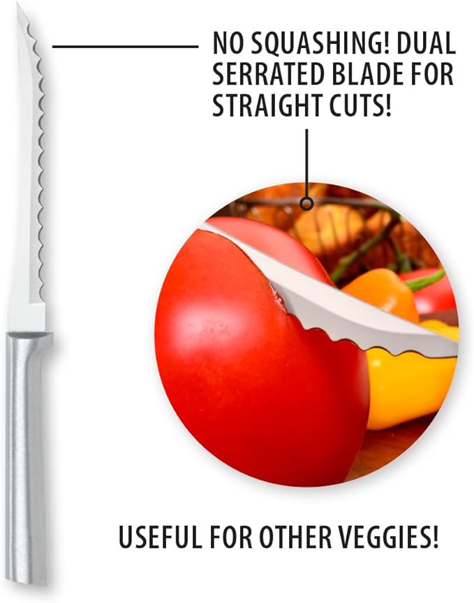 Rada Cutlery Tomato Slicer Knife (R126), 5" Stainless Steel Serrated Blade, Silver Handle, Pack of 6