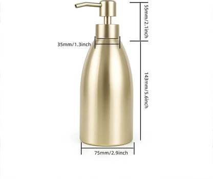 304 Stainless Steel Soap Dispenser 16oz Rust-Proof Liquid Soap Pump Bottle for Kitchen or Bathroom Countertop Hand Dish Lotion Leak-Proof (Champagne Gold)