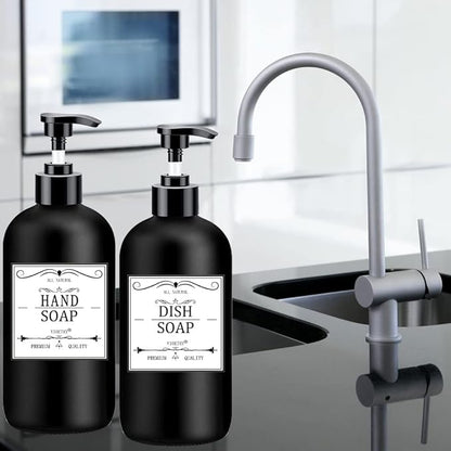Black Soap Dispenser with Rust Proof Pump, Waterproof Labels (2 Pack,16 Oz), Plastic Hand Soap Dish Soap Dispenser for Kitchen, Premium Thick Soap Pump Bottles - Image 7