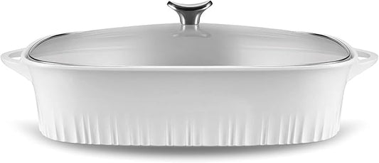 CorningWare QuickHeat 5.7-QT Cast Aluminum Roaster With Lid & Non-Stick Ceramic Interior, Lightweight and Fast Even Heat Baking & Cooking, For Meats, Soup, Browning, Searing, French White