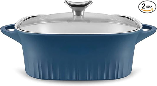 CorningWare QuickHeat 3.2-QT Cast Aluminum Roaster With Lid & Non-Stick Ceramic Interior, Lightweight and Fast Even Heat Baking & Cooking, For Meats, Soup, Browning, Searing, French Navy