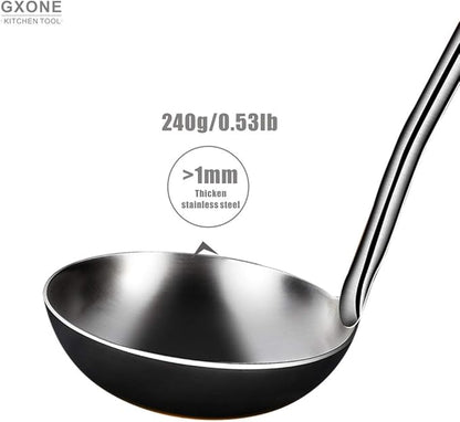Soup Ladle,304 Stainless Steel Cooking Ladle Spoon Wok Tools with Long Wooden Handle Heat Resistant,Silver/14.6Inch - Image 4