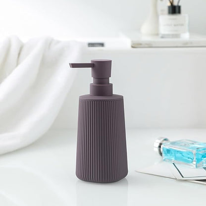Small Soap Dispenser for Bathroom and Kitchen, Modern Farmhouse Striped Style Plastic Hand Soap Dish Soap Dispenser with Pump Matte Purple - Image 4