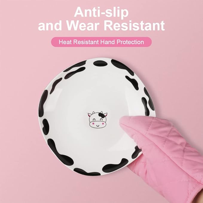 AUAUY Pink Oven Mitts, 1 Pair Kitchen Mittens, 392°F Heat Resistant Oven Gloves Non-Slip Kitchen Gloves for Oven, BBQ Gloves-Oven Mitts Infill Cotton Cooking Gloves for Oven Grilling Cooking Baking - Image 7