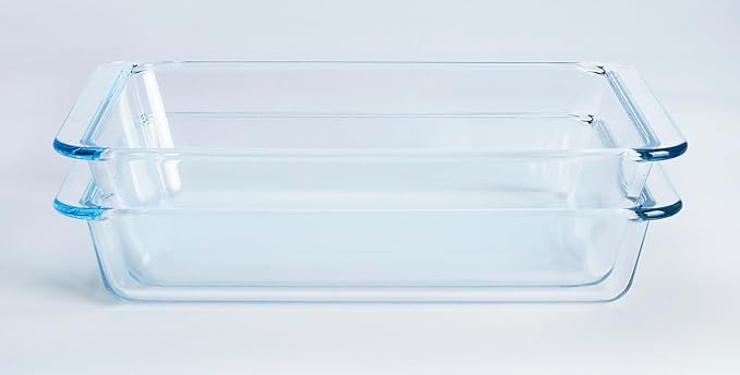 Set of 2 pcs Tempered Glass Baking Dish Set, Deep and Classic Borosilicate Glass Baking Dish Set (2.3L+1.7L). Oven, Microwave, Refrigerator and Dishwasher Safe.
