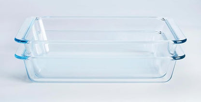 Set of 2 pcs Tempered Glass Baking Dish Set, Deep and Classic Borosilicate Glass Baking Dish Set (2.3L+1.7L). Oven, Microwave, Refrigerator and Dishwasher Safe.