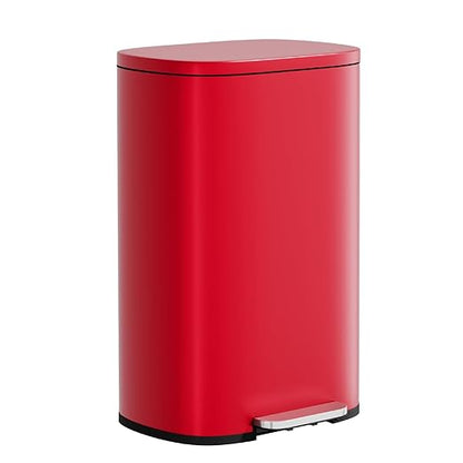 PayLessHere Stainless Steel Trash Can with Lid - Removable Inner Bucket, Foot Pedal, Soft Close for Office, Home, Kitchen (Red, 13 G) by PayLessHere