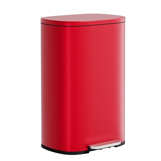 PayLessHere Stainless Steel Trash Can with Lid - Removable Inner Bucket, Foot Pedal, Soft Close for Office, Home, Kitchen (Red, 13 G) by PayLessHere
