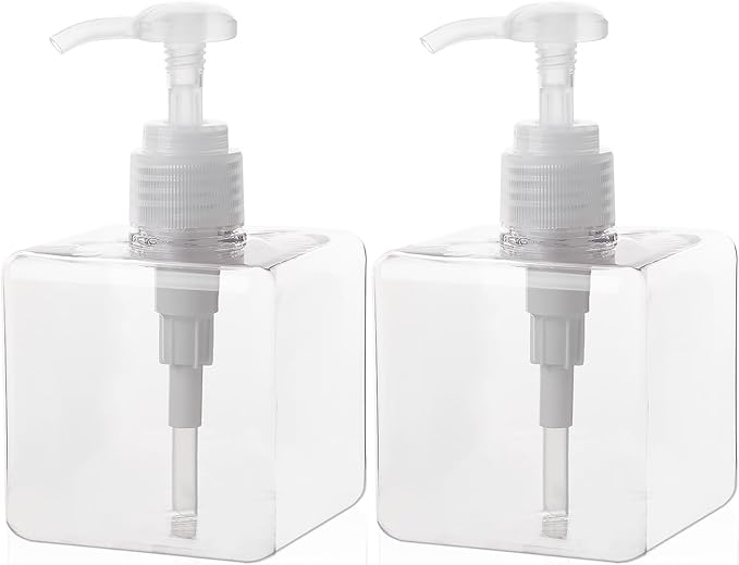 Pump Bottle, Refillable Plastic Empty Lotion Soap Dispenser Liquid Container for Bathroom Shampoo and Body Wash, 8.5oz/250ml Clear 2 Pack