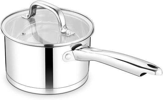 TeamFar 2 qt Saucepan with Lid, Stainless Steel Small Sauce Milk Pan with Tri-ply Bottom for Induction/Gas/Electric/Ceramic, Healthy & Heavy Duty, Mirror Finish & Straight Side, Dishwasher Safe by TeamFar