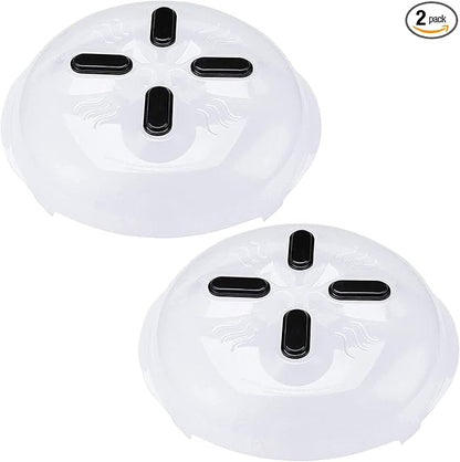 HOVER COVER 2 Pack Magnetic Splatter Cover, 12-Inch Clear BPA-Free Food Lid, Vented Plate Guard with Steam Vents, Anti-Splash Microwave Lid, Dishwasher Safe, Space-Saving Magnetic Storage - Black