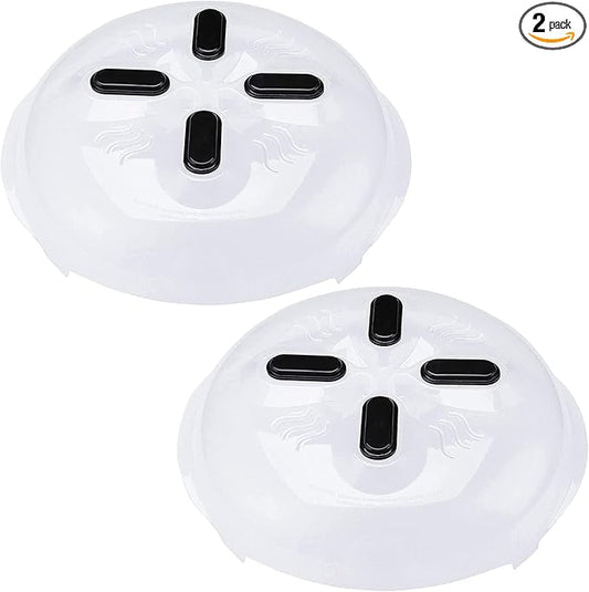 HOVER COVER 2 Pack Magnetic Splatter Cover, 12-Inch Clear BPA-Free Food Lid, Vented Plate Guard with Steam Vents, Anti-Splash Microwave Lid, Dishwasher Safe, Space-Saving Magnetic Storage - Black