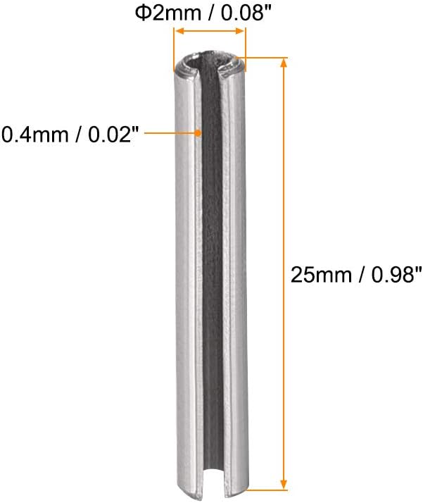 uxcell Slotted Spring Pin - M2 x 25mm 304 Stainless Steel Split Spring Roll Dowel Pins Plain Finish 20Pcs