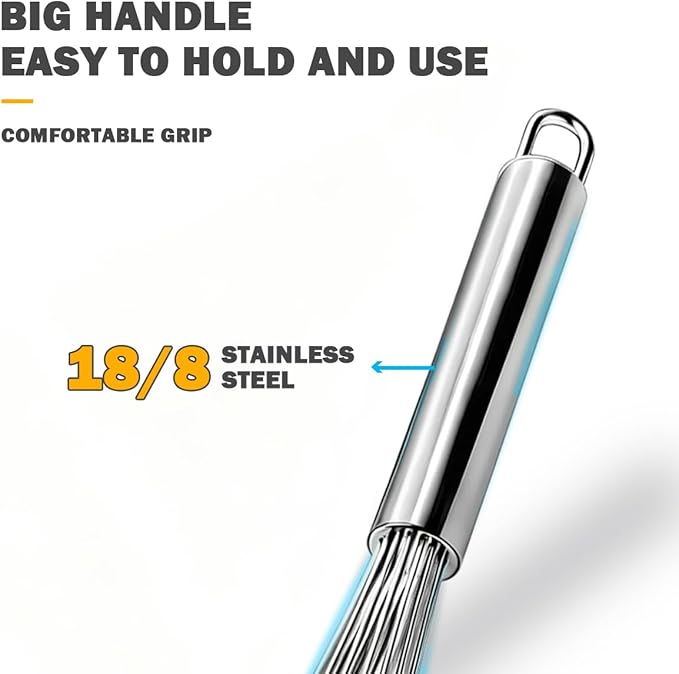 18/10 Stainless Steel Large Whisk Set of 2, 15.5 inch Heavy Duty Long Whisk and 12 inch Whisks, Suitable for Deep Pots or Big Bowl, Mixing, Beating, Blending - Image 6