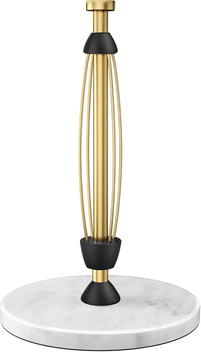 Paper Towel Holder Countertop, Marble Weighted Base, Warm Gold, One-Handed Tear, Freestanding Paper Towel Stand Rack with Ratchet Mechanism for Kitchen Bathroom Essential Decor Accessories by Awarmhome