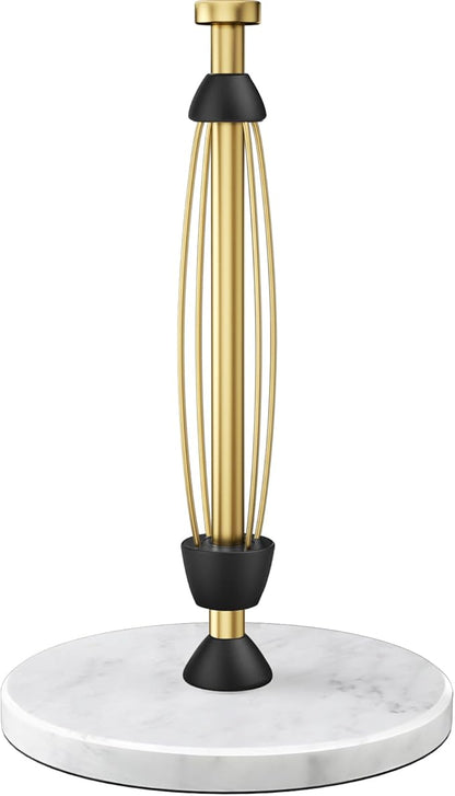 Paper Towel Holder Countertop, Marble Weighted Base, Warm Gold, One-Handed Tear, Freestanding Paper Towel Stand Rack with Ratchet Mechanism for Kitchen Bathroom Essential Decor Accessories by Awarmhome