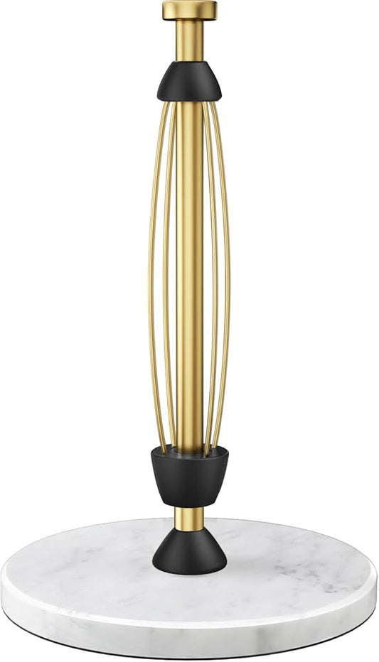 Paper Towel Holder Countertop, Marble Weighted Base, Warm Gold, One-Handed Tear, Freestanding Paper Towel Stand Rack with Ratchet Mechanism for Kitchen Bathroom Essential Decor Accessories by Awarmhome