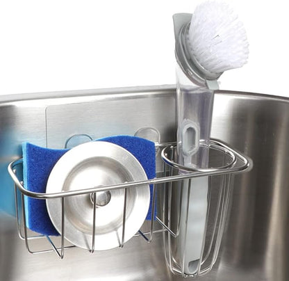 HULISEN 3-in-1 Sponge Holder for Kitchen Sink with Dish Brush Holder, Stainless Steel Caddy for Soap, Scrubber, No Drill and Rustproof, Silver by HULISEN