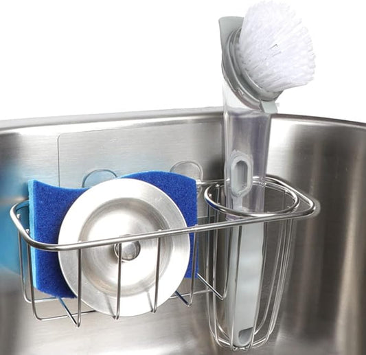 HULISEN 3-in-1 Sponge Holder for Kitchen Sink with Dish Brush Holder, Stainless Steel Caddy for Soap, Scrubber, No Drill and Rustproof, Silver by HULISEN