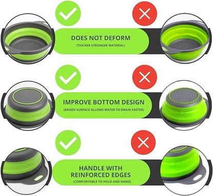 Green Round Silicone Collapsible Colander – Silicone Round Small Kitchen Strainers with Plastic Handles Foldable Kitchen Strainer Perfect for Draining Pasta Vegetable and Fruit - Image 3