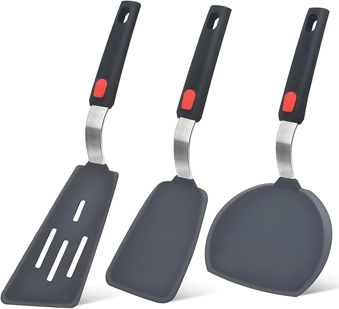 Silicone Spatula Turner Set of 3, Beijiyi 600°F Heat Resistant Cooking Spatulas for Nonstick Cookware, Large Flexible Kitchen Utensils BPA Free Rubber Spatula Set for Egg, Pancake, Fish, Burger by Beijiyi