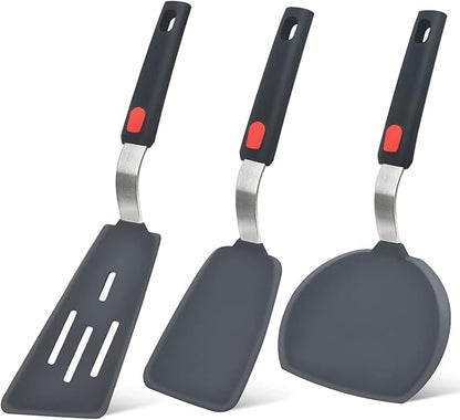 Silicone Spatula Turner Set of 3, Beijiyi 600°F Heat Resistant Cooking Spatulas for Nonstick Cookware, Large Flexible Kitchen Utensils BPA Free Rubber Spatula Set for Egg, Pancake, Fish, Burger by Beijiyi