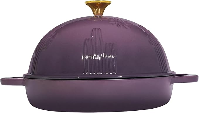 Flavehc Bread Oven Cast Iron Bread Dutch Oven with Cloche Lid for Bread Baking Magenta Enameled Cast Iron Bread Oven with Dome Lid for Sourdough, 9.8 Inches - Image 3